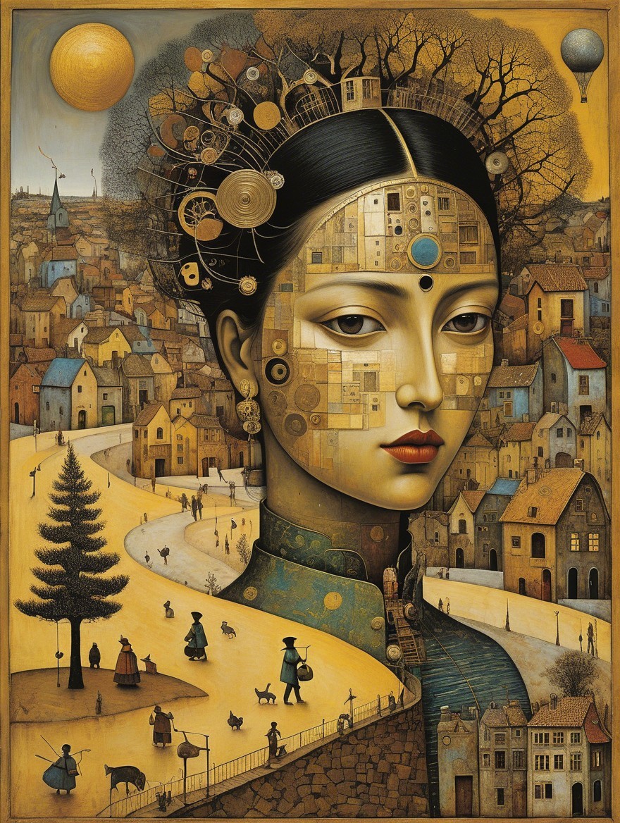 Surreal Portrait of a Woman with Geometric Design