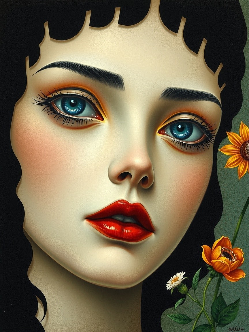 Portrait of a Young Woman Surrounded by Flowers