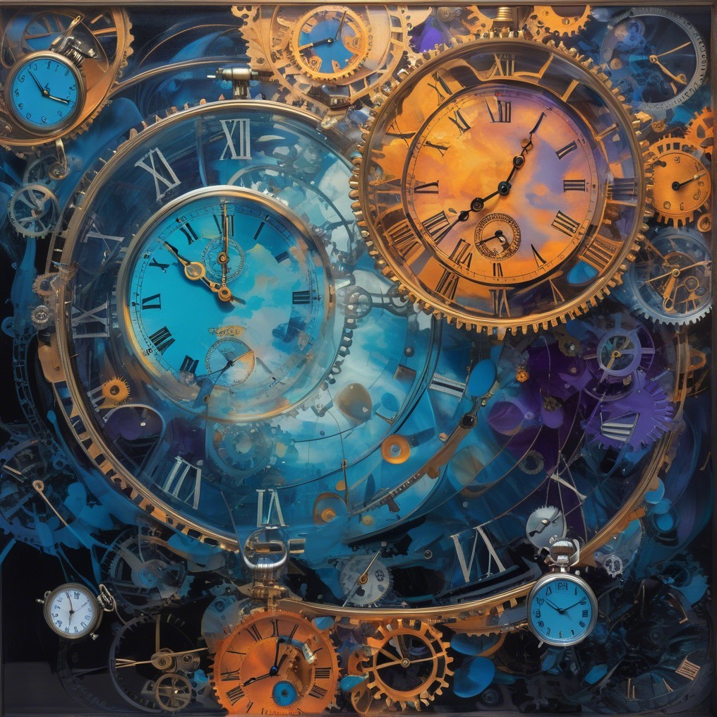 Intricate Clocks with Blue and Orange Tones Design