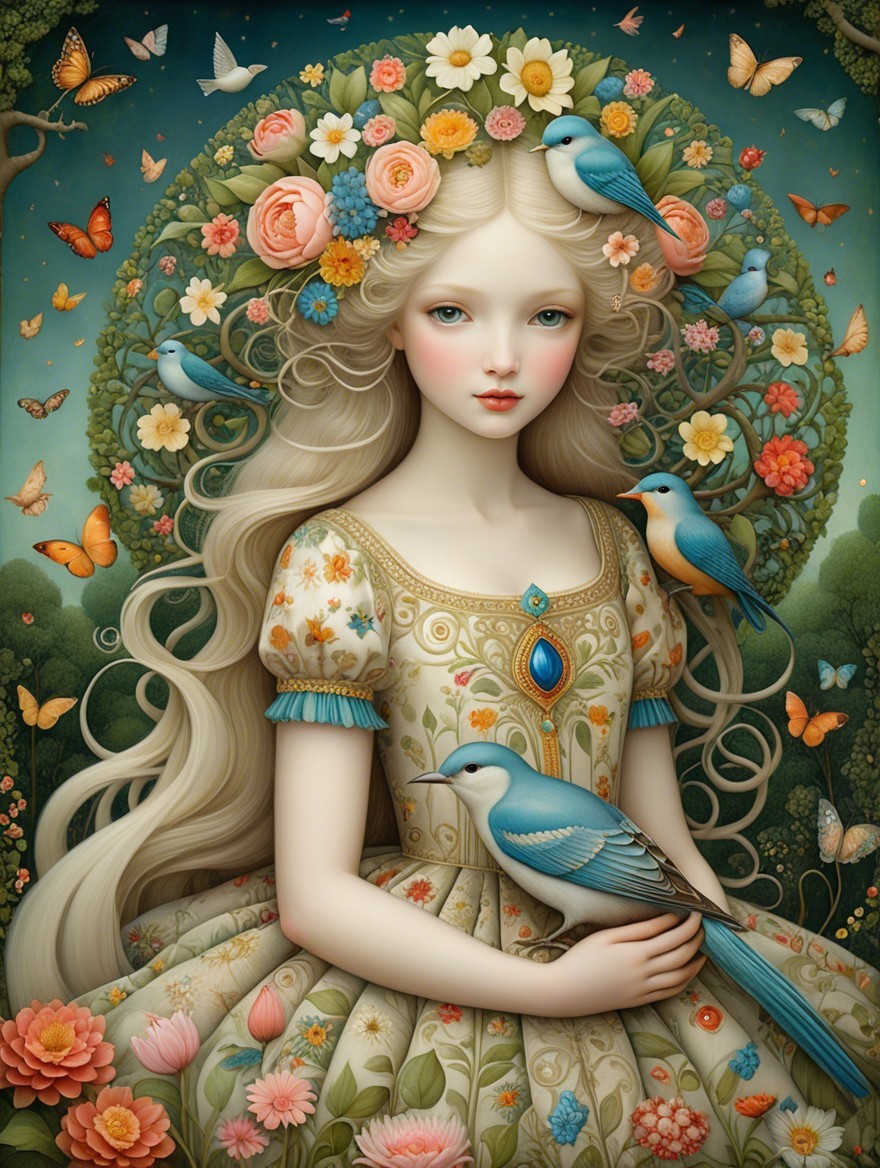 Serene Young Girl Surrounded by Nature's Beauty