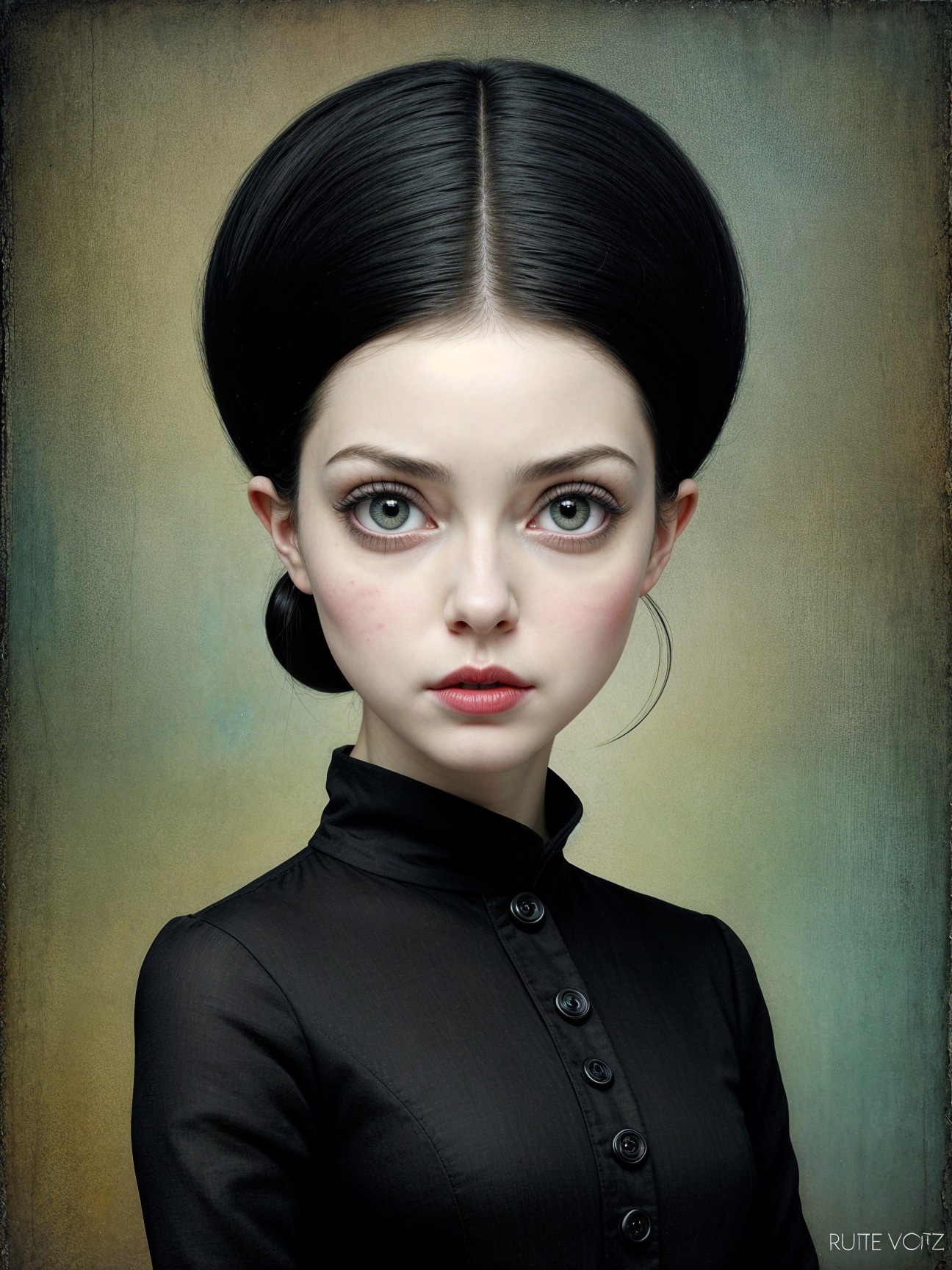 Portrait of a Young Girl with Expressive Eyes and Updo