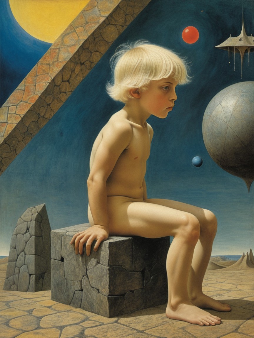Surreal Artwork of Boy in Dreamlike Landscape