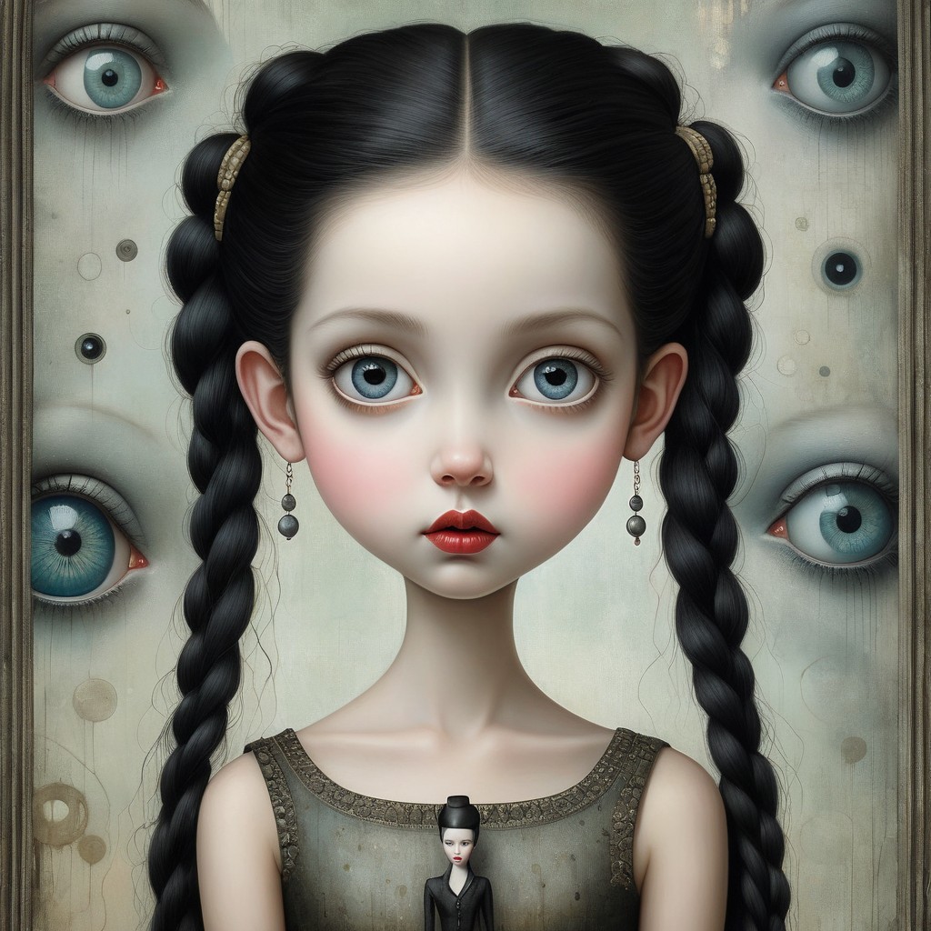 Girl with Blue Eyes and Surreal Background Elements