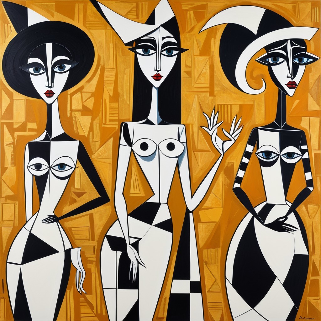Stylized Female Figures in Bold Geometric Art