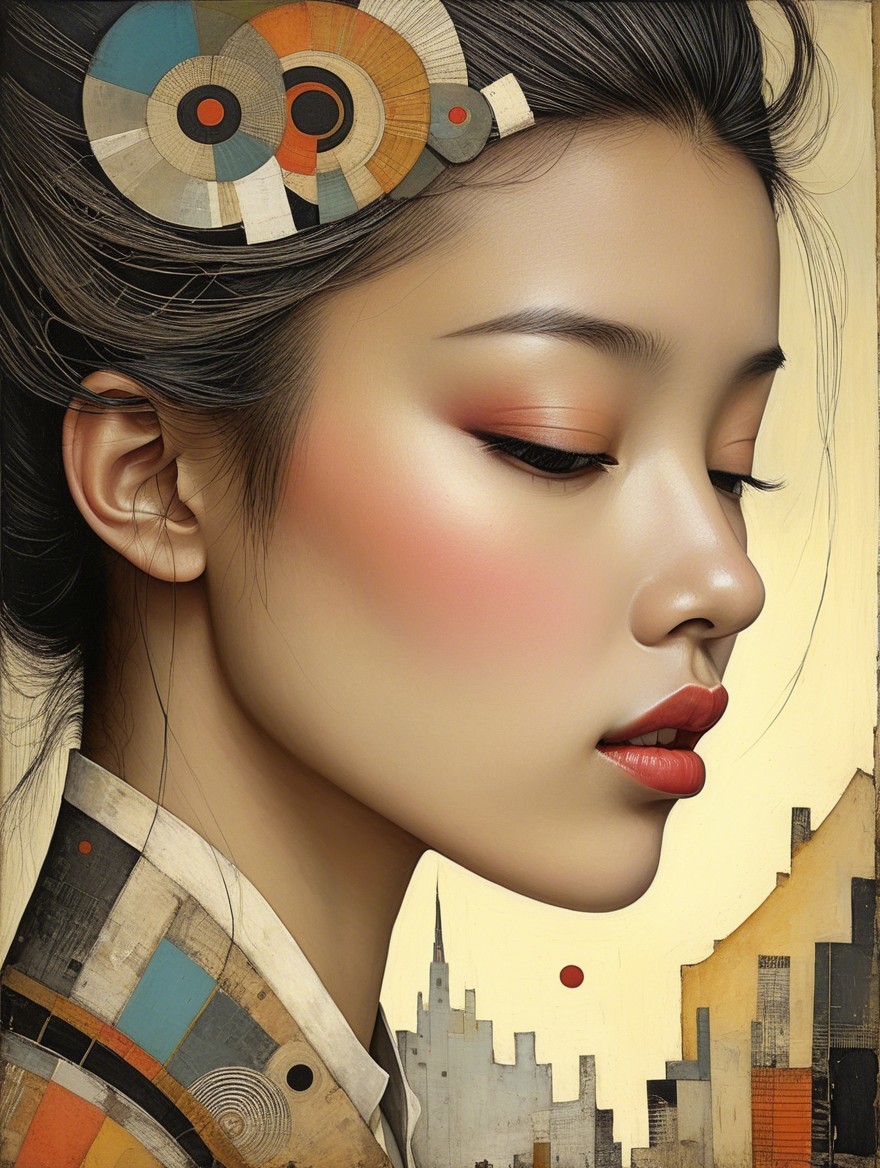 Stylized Profile of Young Woman with Serene Expression