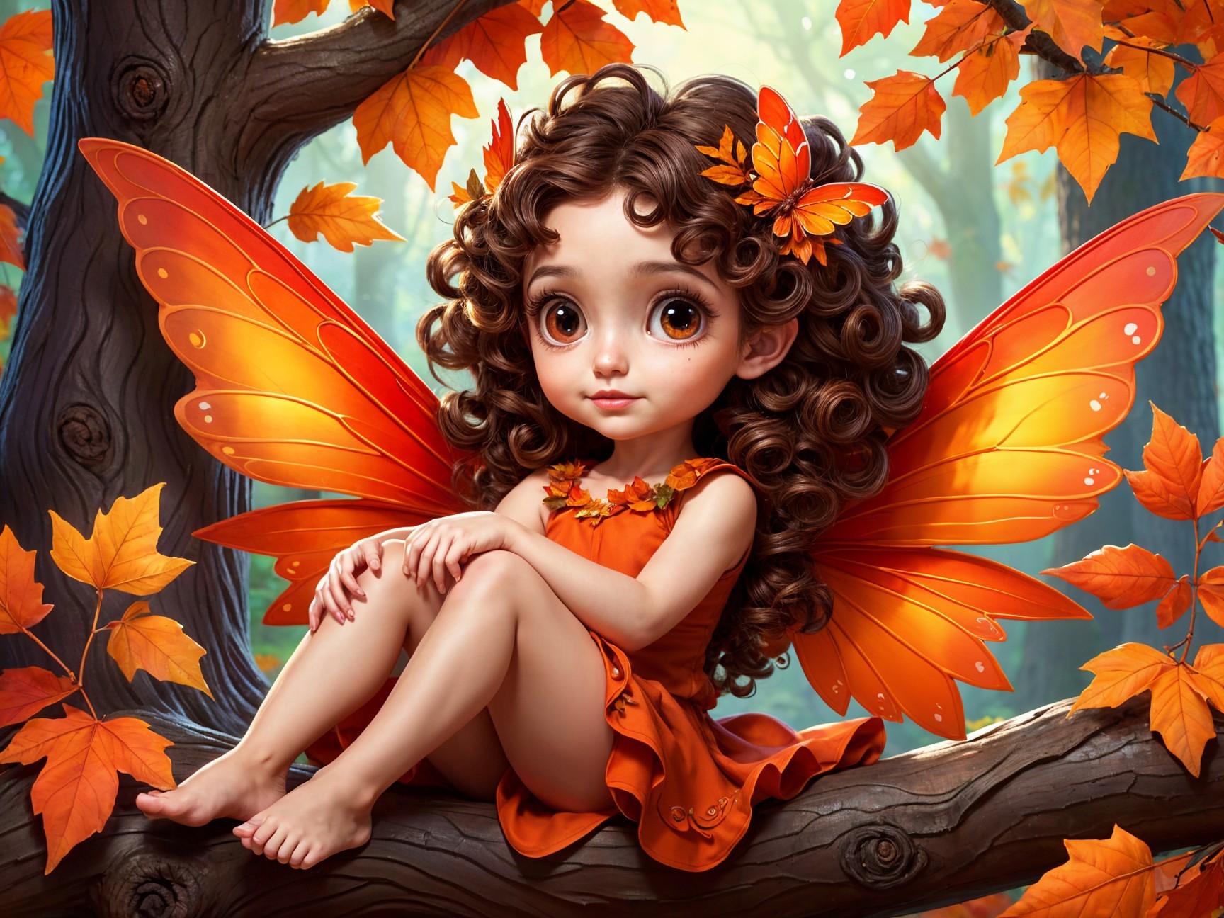 Whimsical Fairy Girl in Autumn-Inspired Setting