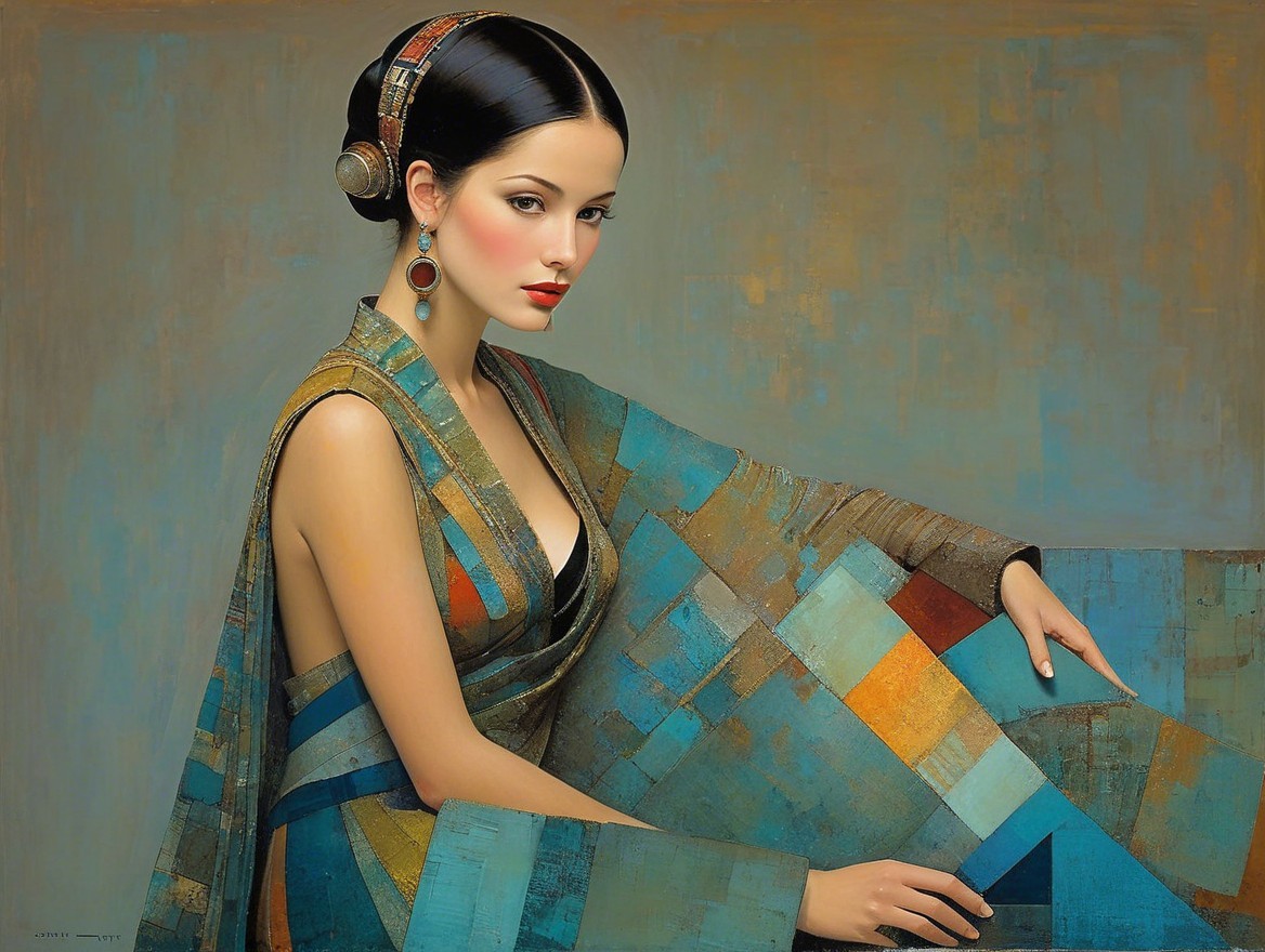 Elegant Woman in Intricate Attire with Rich Colors