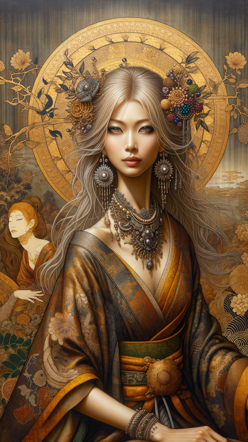 Striking Woman in Ornate Clothing and Jewelry