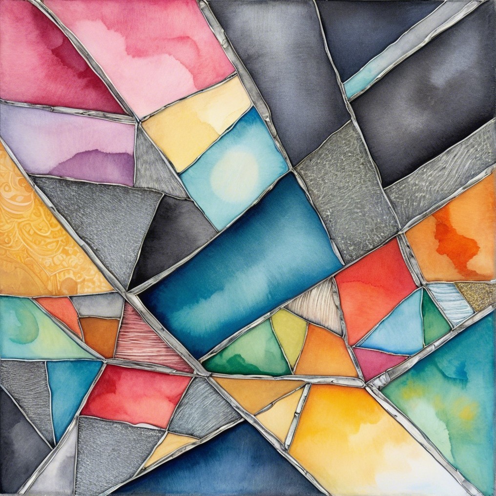 Vibrant Abstract Stained Glass Composition with Geometric Shapes