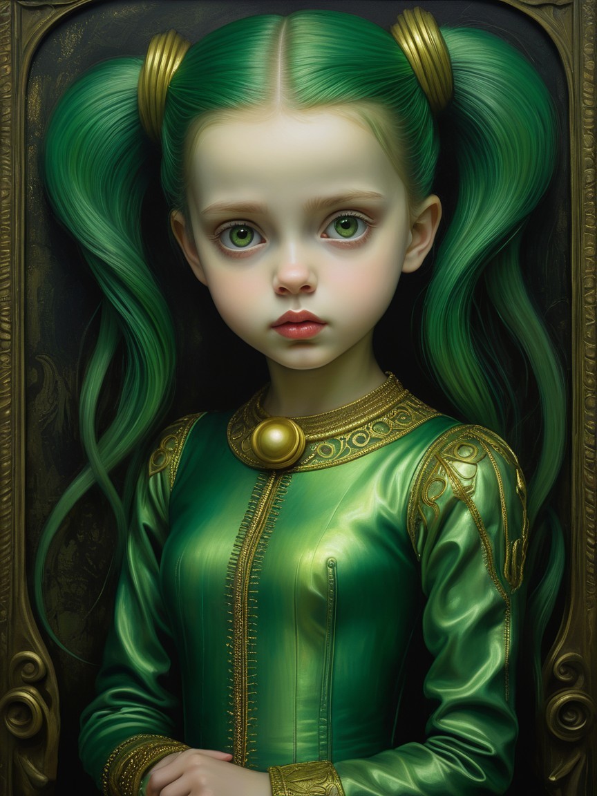 Enchanting Girl with Green Hair and Elegance