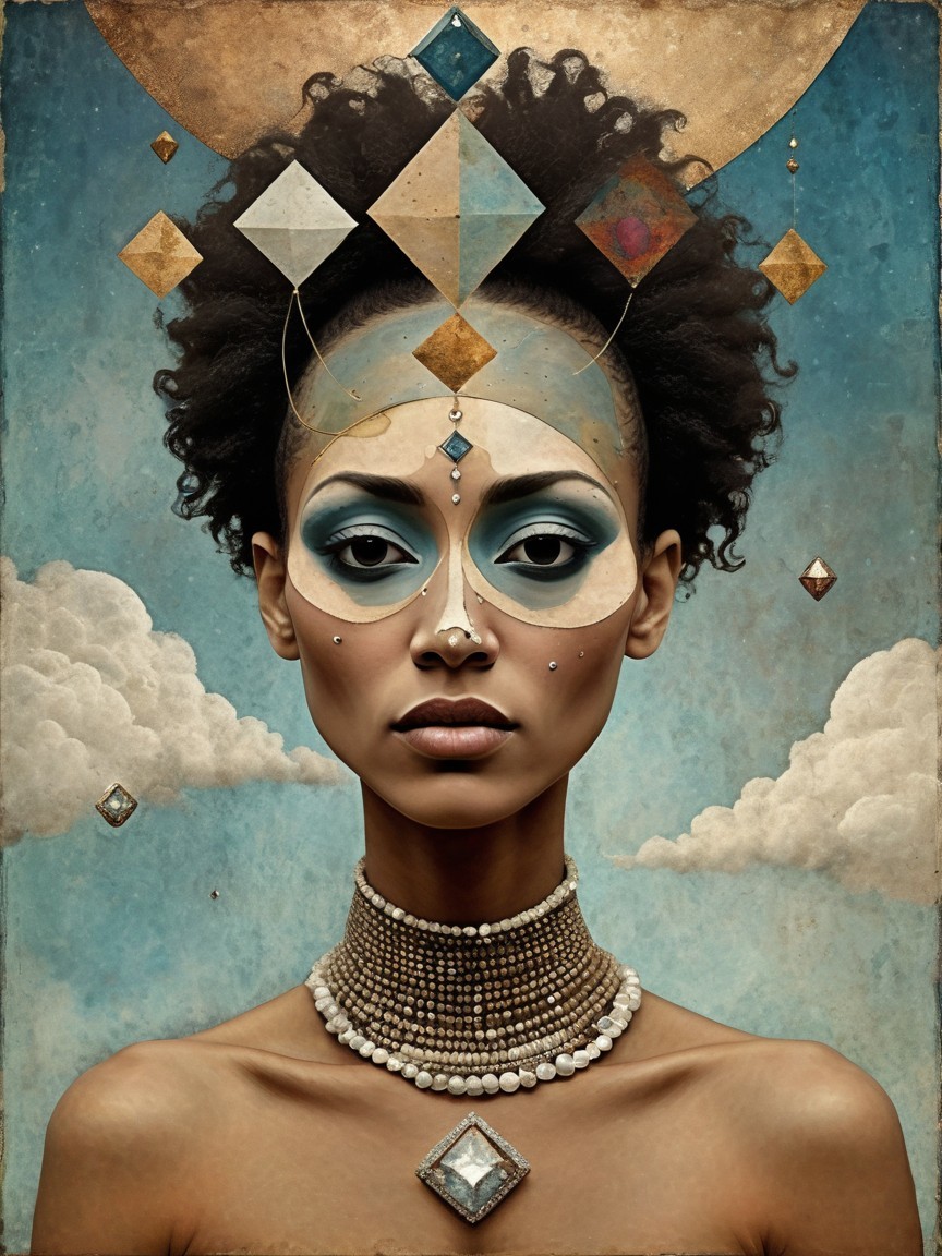 Portrait of a Woman with Geometric Face Paint and Afro