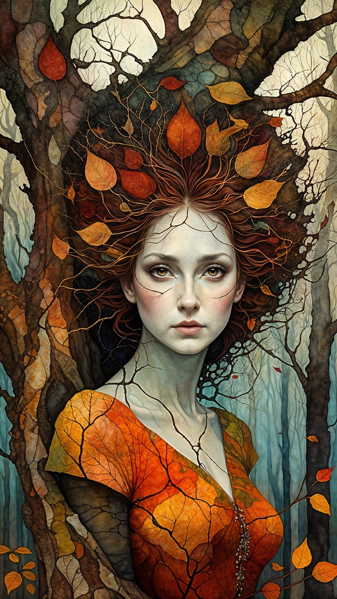 Woman with Autumn Leaves in a Natural Setting