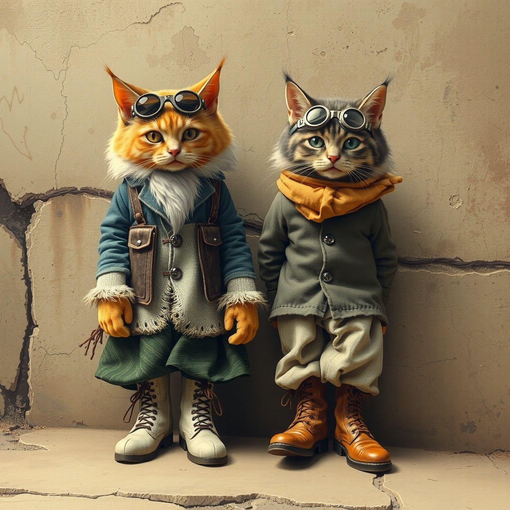 Anthropomorphic cats in stylish steampunk attire