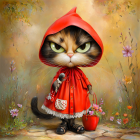 Cartoon Cat in Raincoat Surrounded by Colorful Flowers