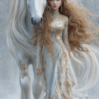 Winter Wonderland Scene with Elegant Woman and Horse