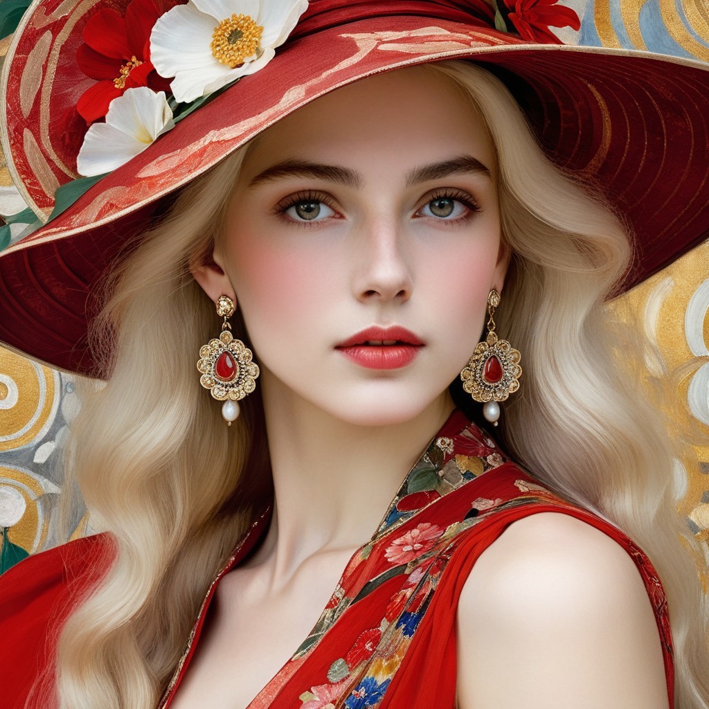 Portrait of a Young Woman in Ornate Red Hat