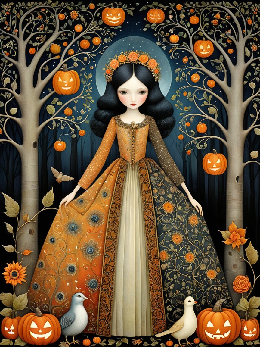 Whimsical Figure in Enchanted Forest at Night