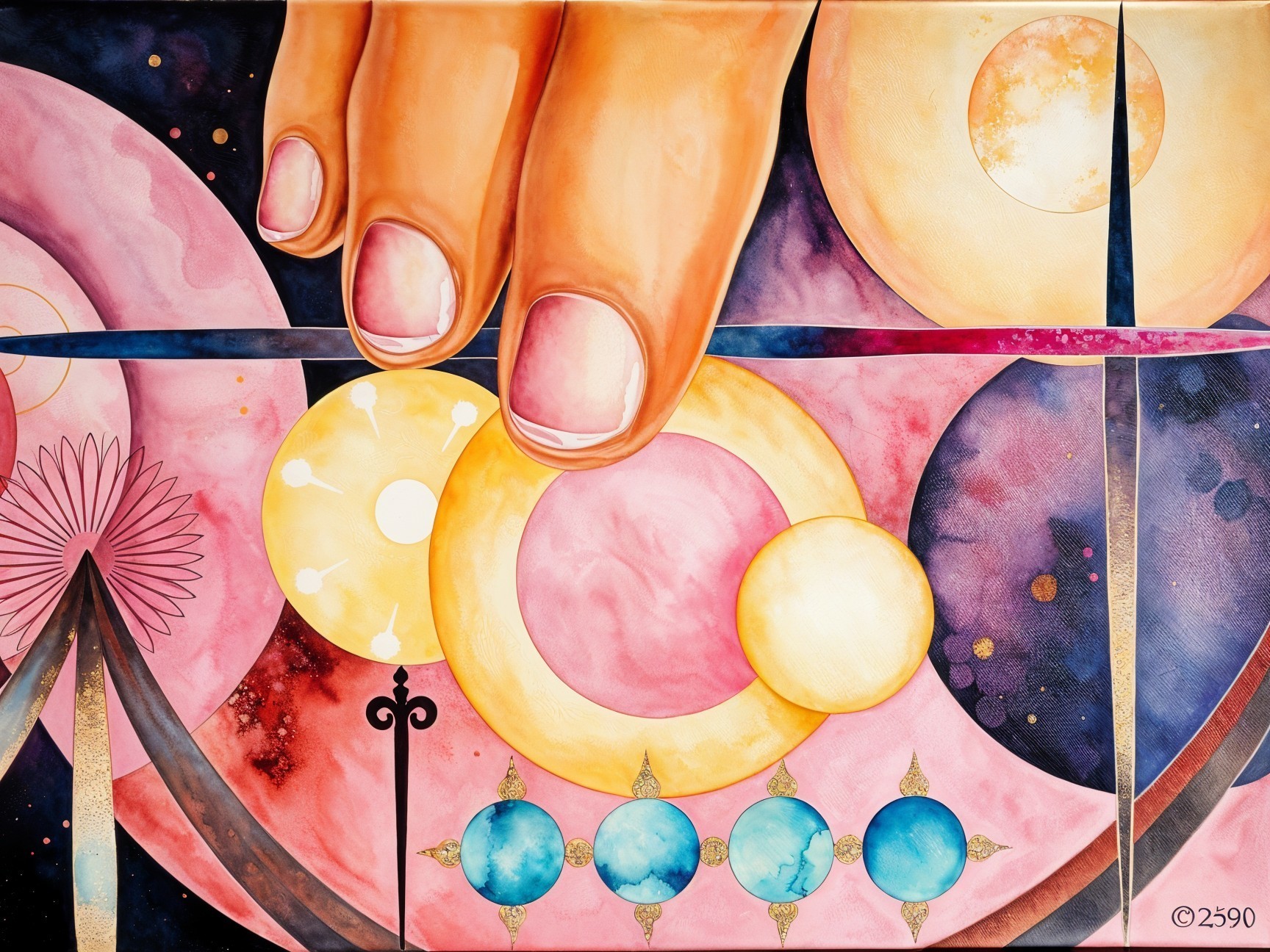 Abstract Cosmic Scene with Poised Finger Detail