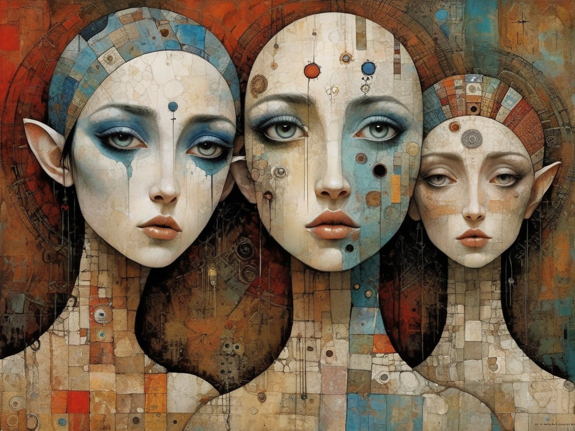 Ethereal Figures with Intricate Patterns and Colors