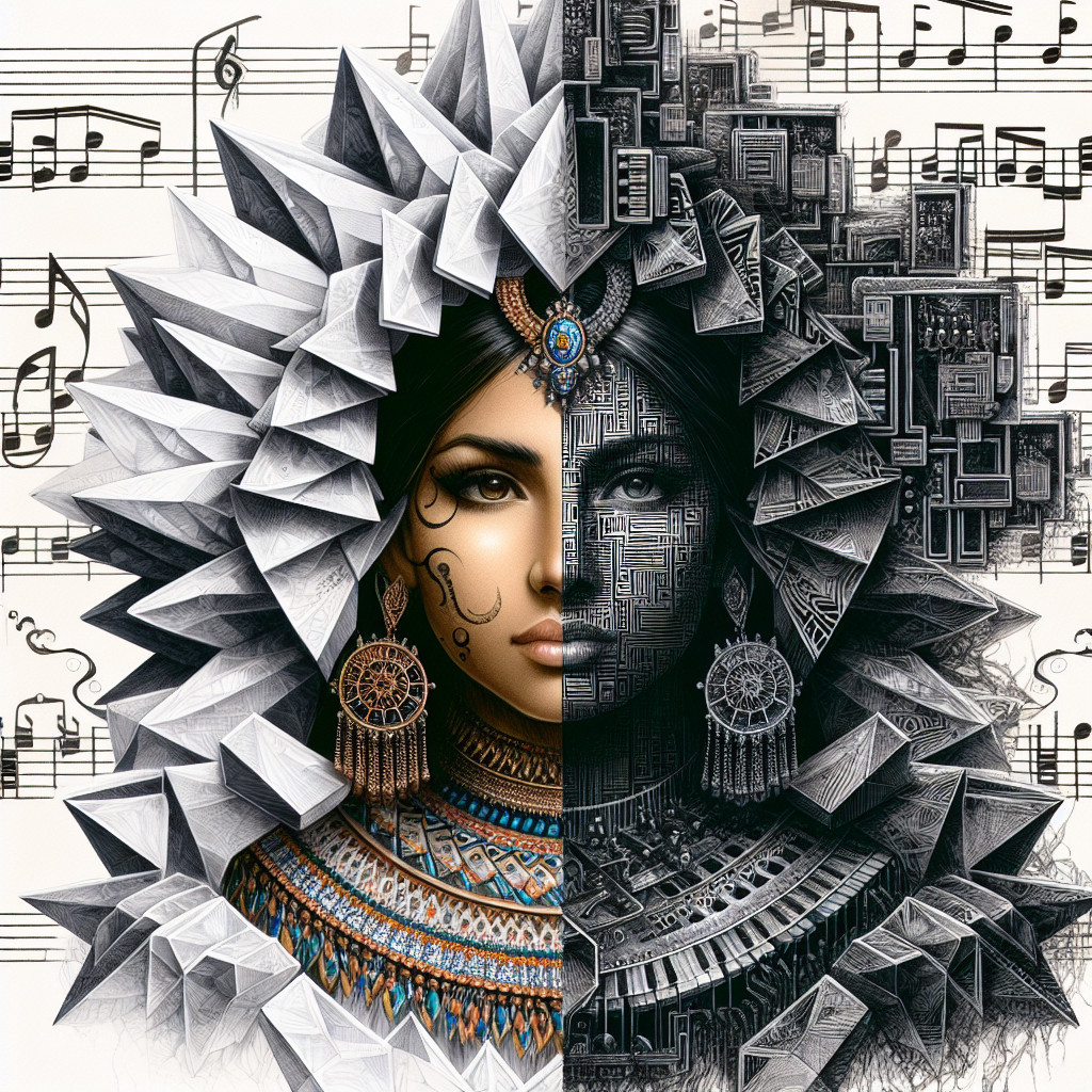 Half-Portrait of Woman with Cultural and Geometric Elements