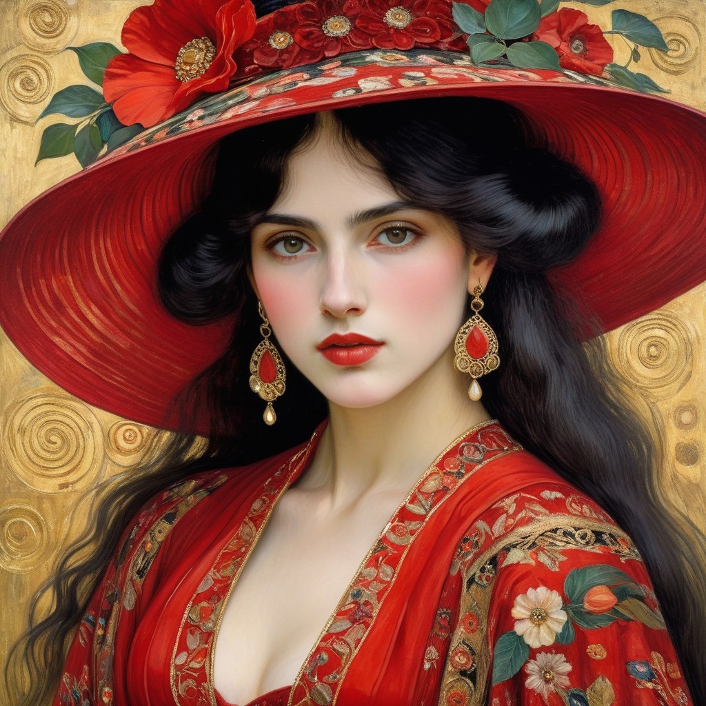 Vibrant Portrait of Woman in Red Attire and Hat