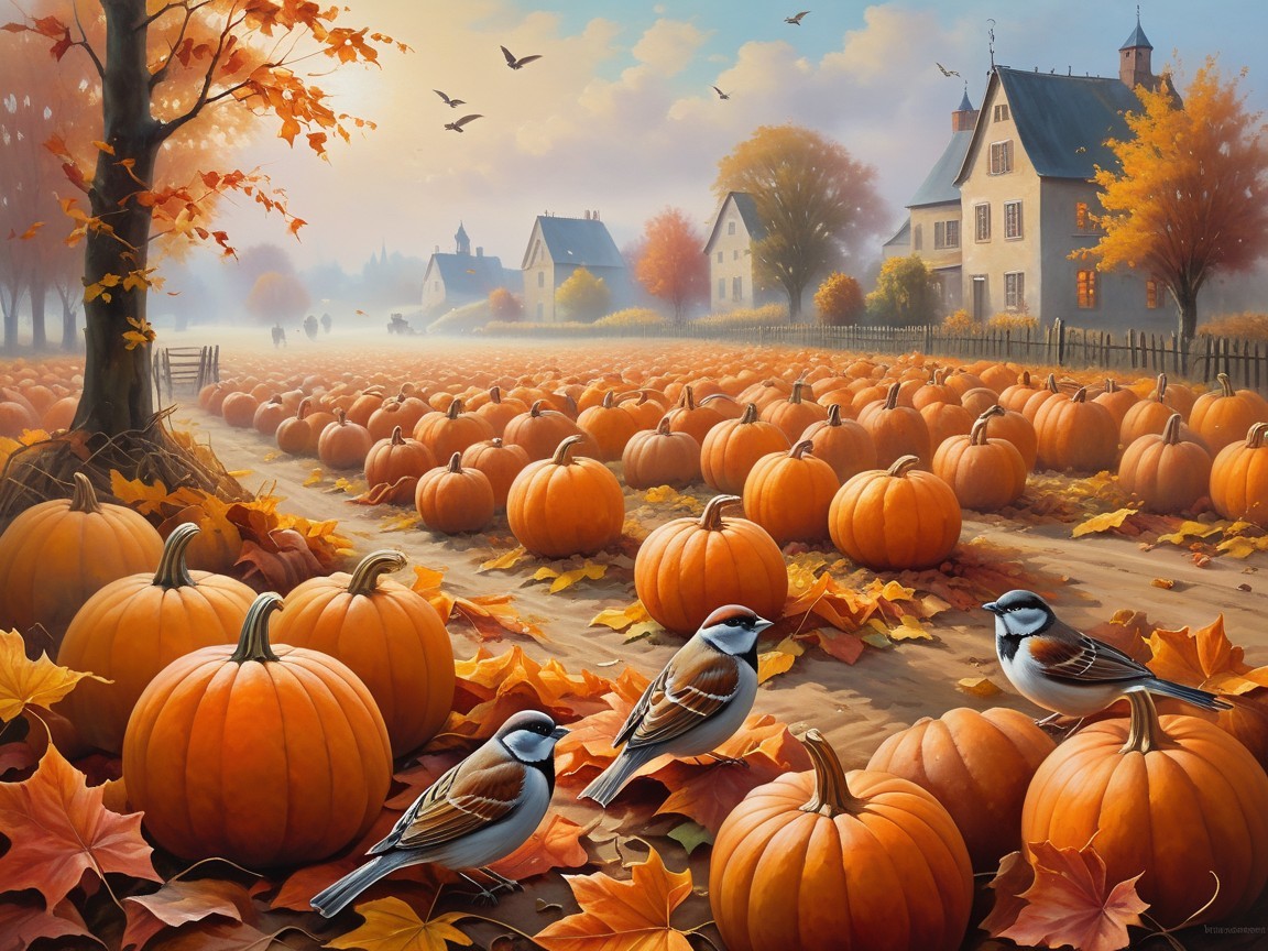 Vibrant Autumn Pumpkin Patch with Colorful Foliage