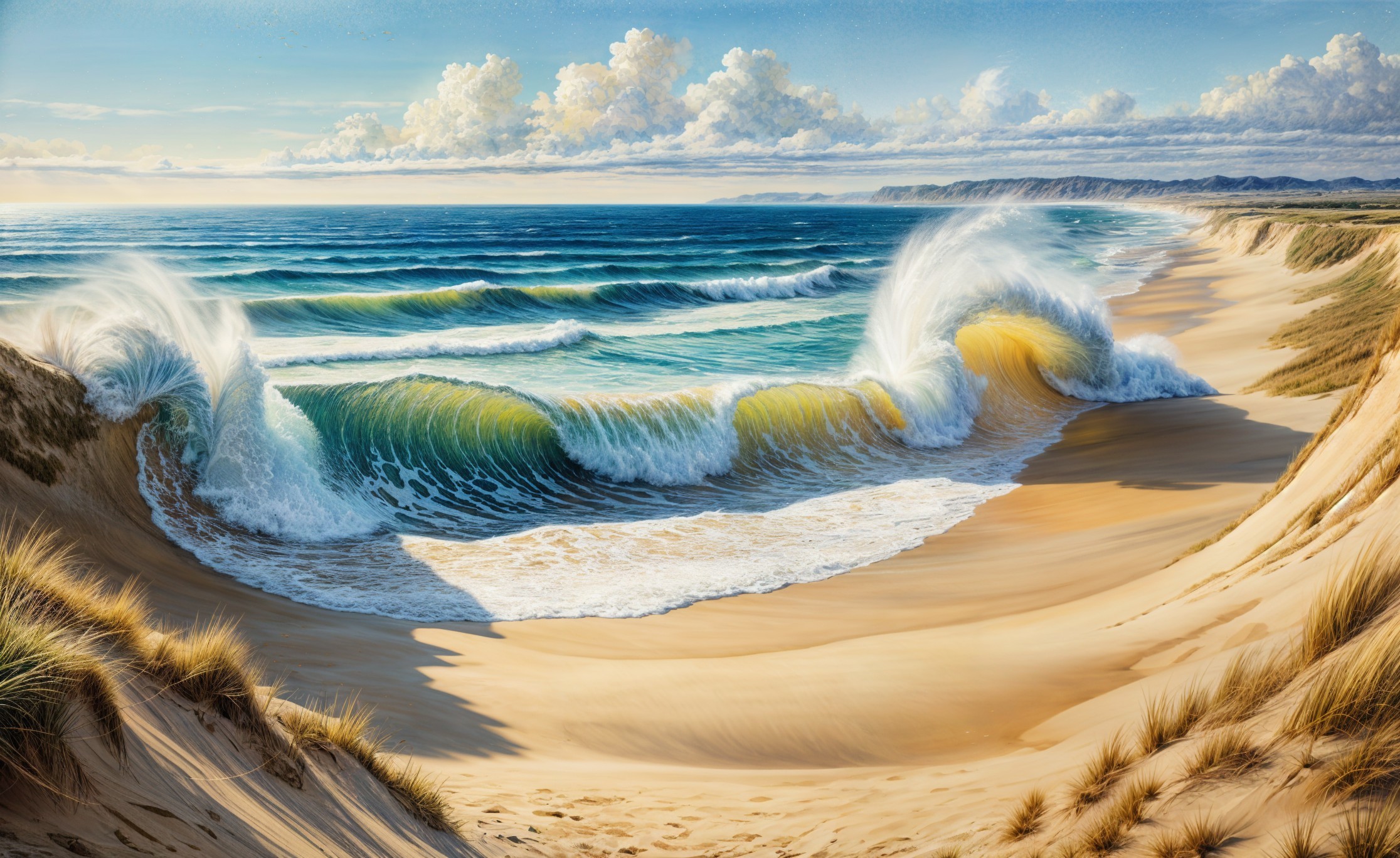 Serene beach scene with waves and sandy shore