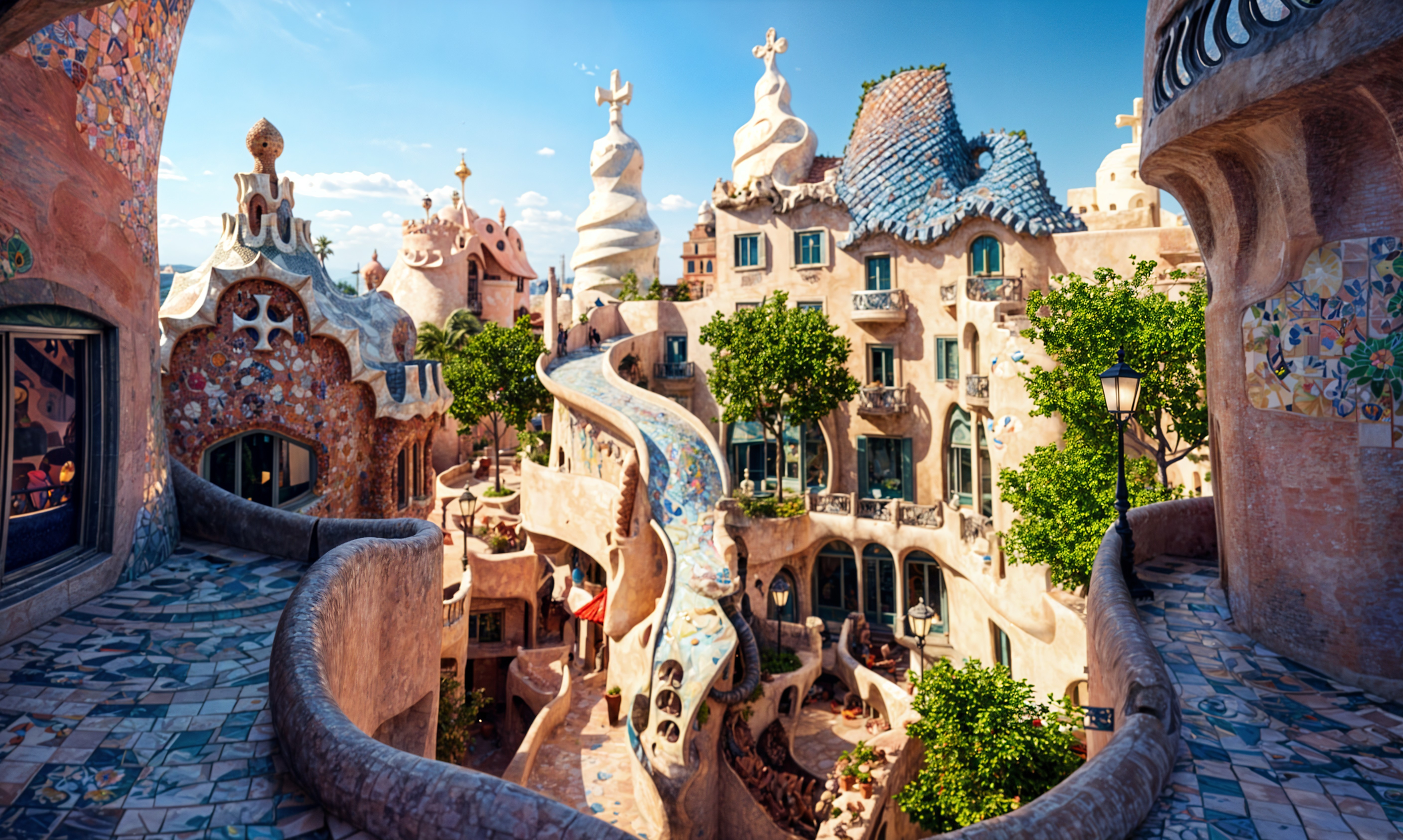 Fantastical Architectural Scene with Whimsical Designs