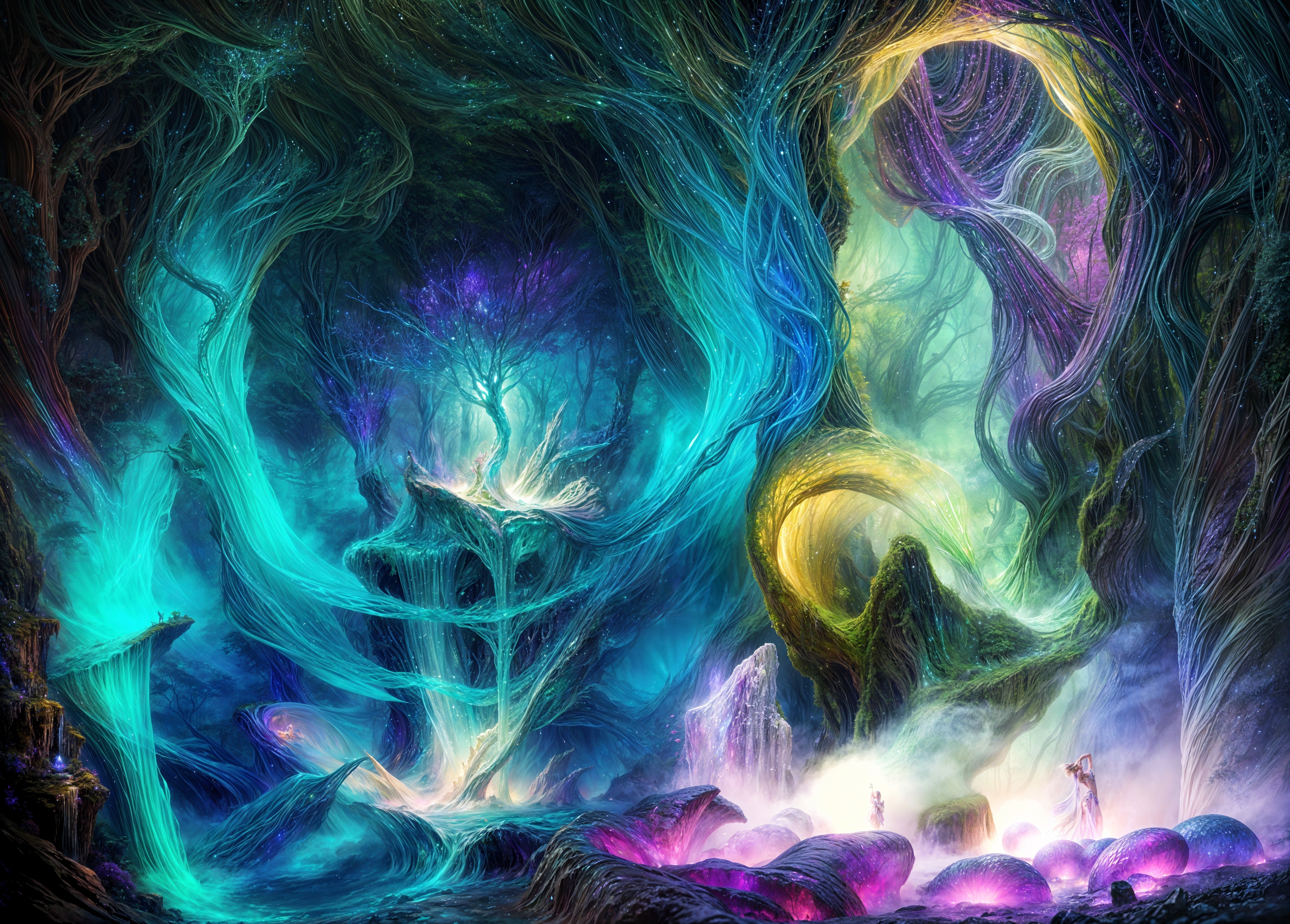 Vibrant Mystical Landscape with Ethereal Colors