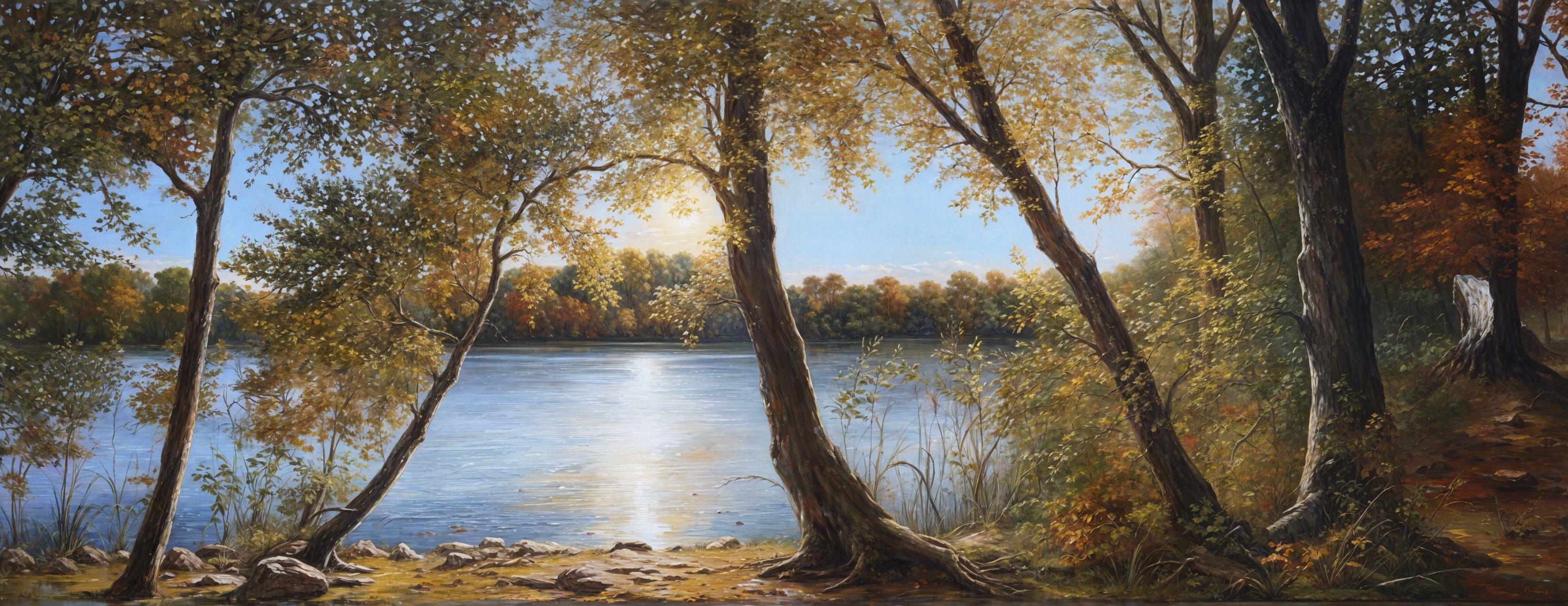 Serene Lakeside Landscape with Autumn Foliage