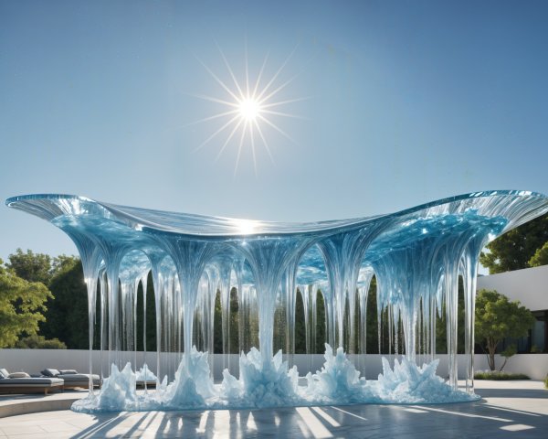 Translucent Blue Outdoor Sculpture Surrounded by Nature