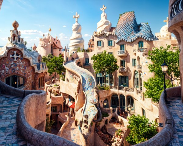 Fantastical Architectural Scene with Whimsical Designs