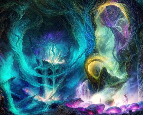 Vibrant Mystical Landscape with Ethereal Colors