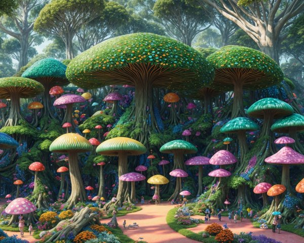 Vibrant Fantasy Landscape with Colorful Mushrooms