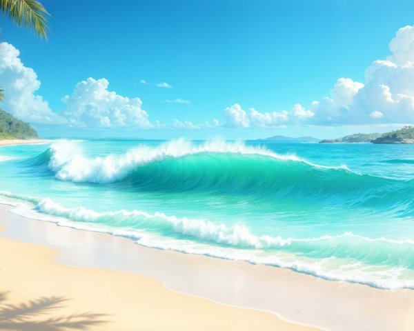 Serene Beach Scene with Golden Sands and Turquoise Ocean