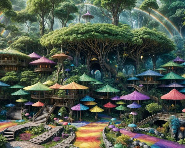 Vibrant Fantasy Landscape with Whimsical Houses