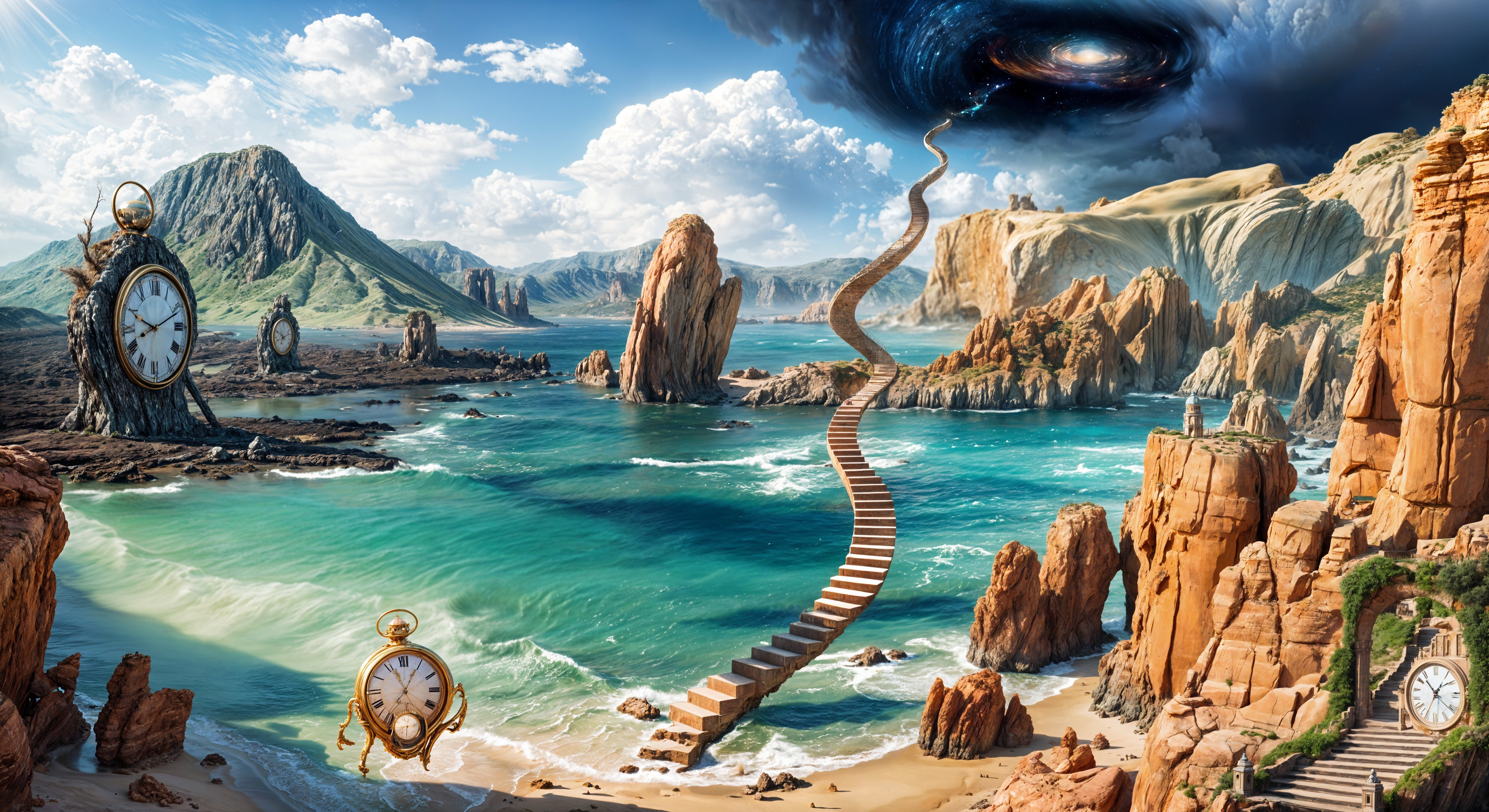 Surreal Landscape with Cliffs and Turquoise Waters