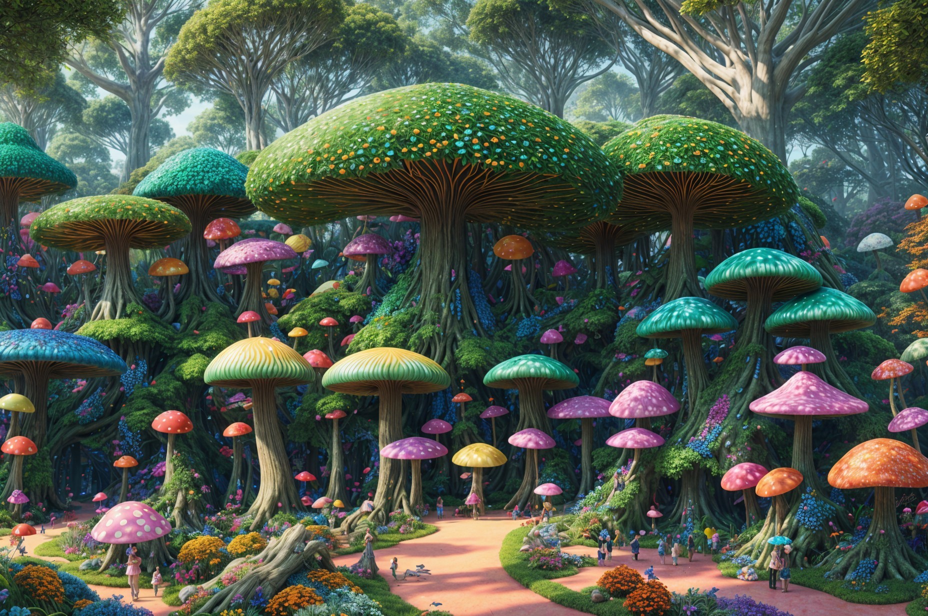 Vibrant Fantasy Landscape with Colorful Mushrooms