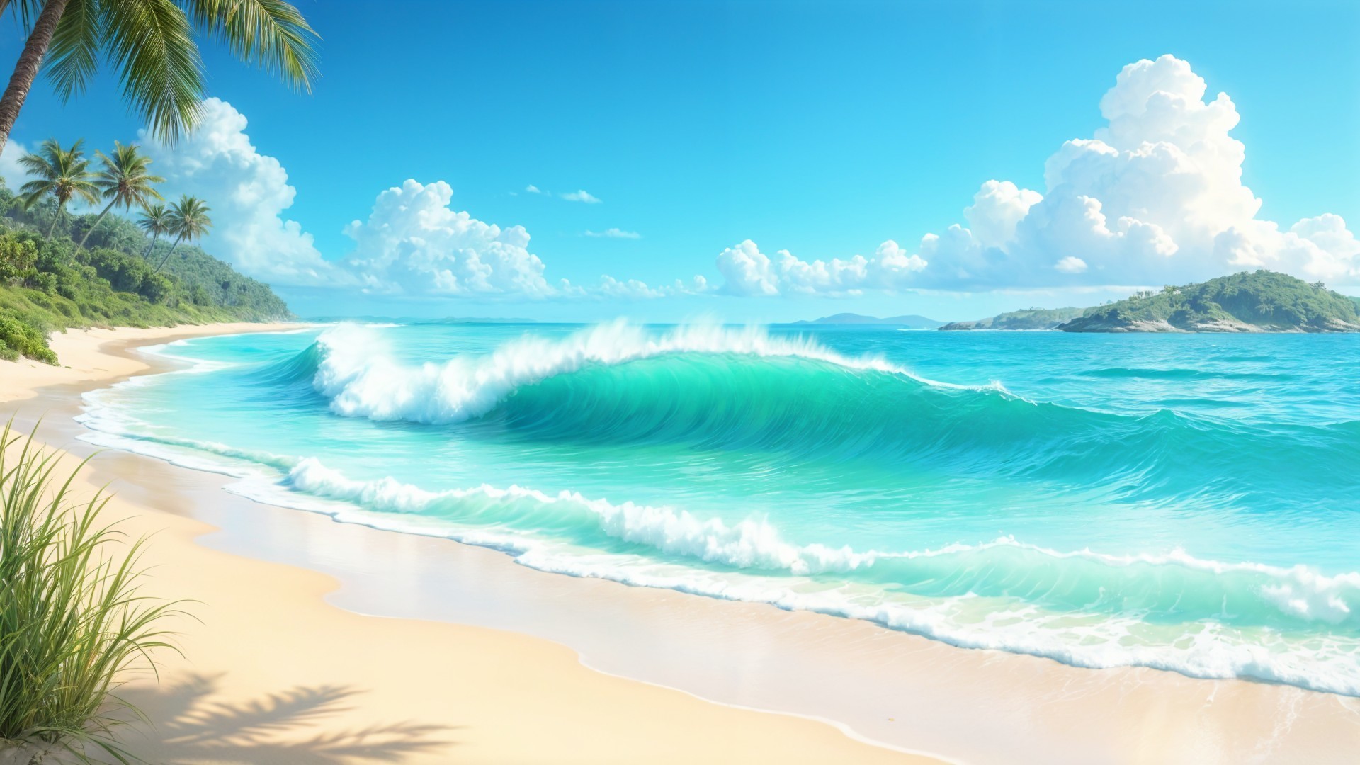Serene Beach Scene with Golden Sands and Turquoise Ocean