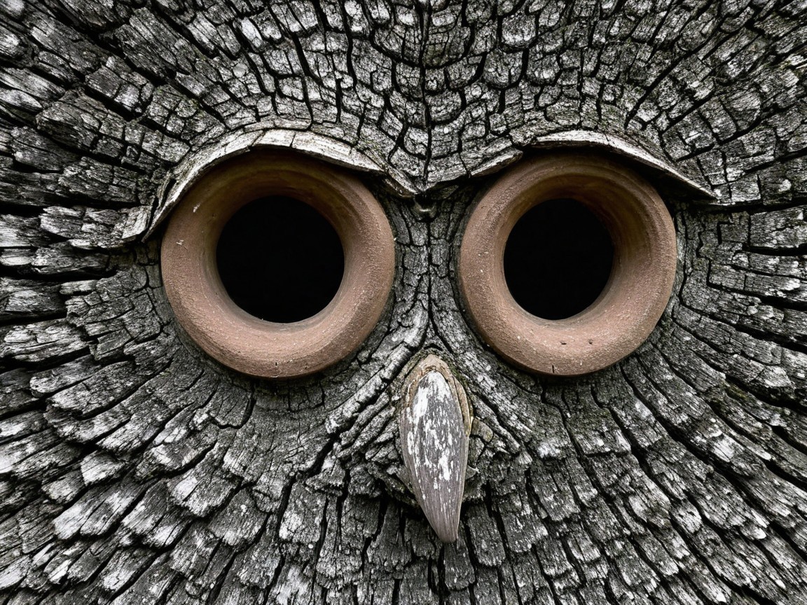 Textured Wooden Surface Resembling Owl's Face