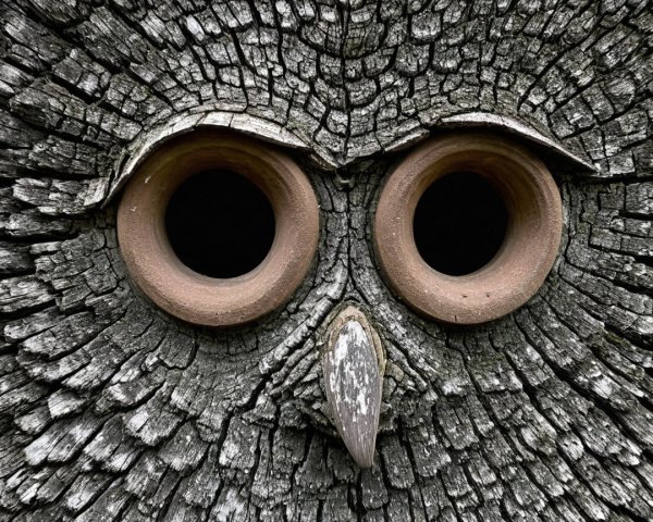 Textured Wooden Surface Resembling Owl's Face