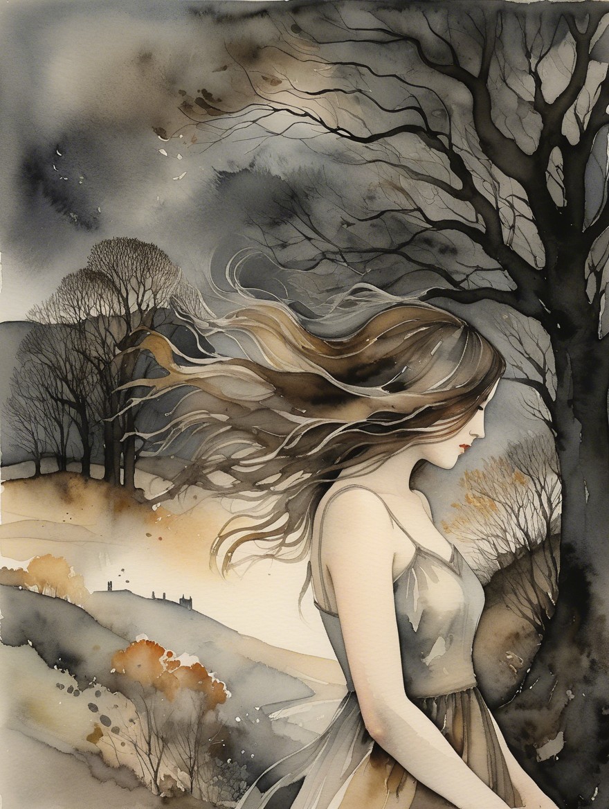 Solitary Figure in a Muted Watercolor Landscape