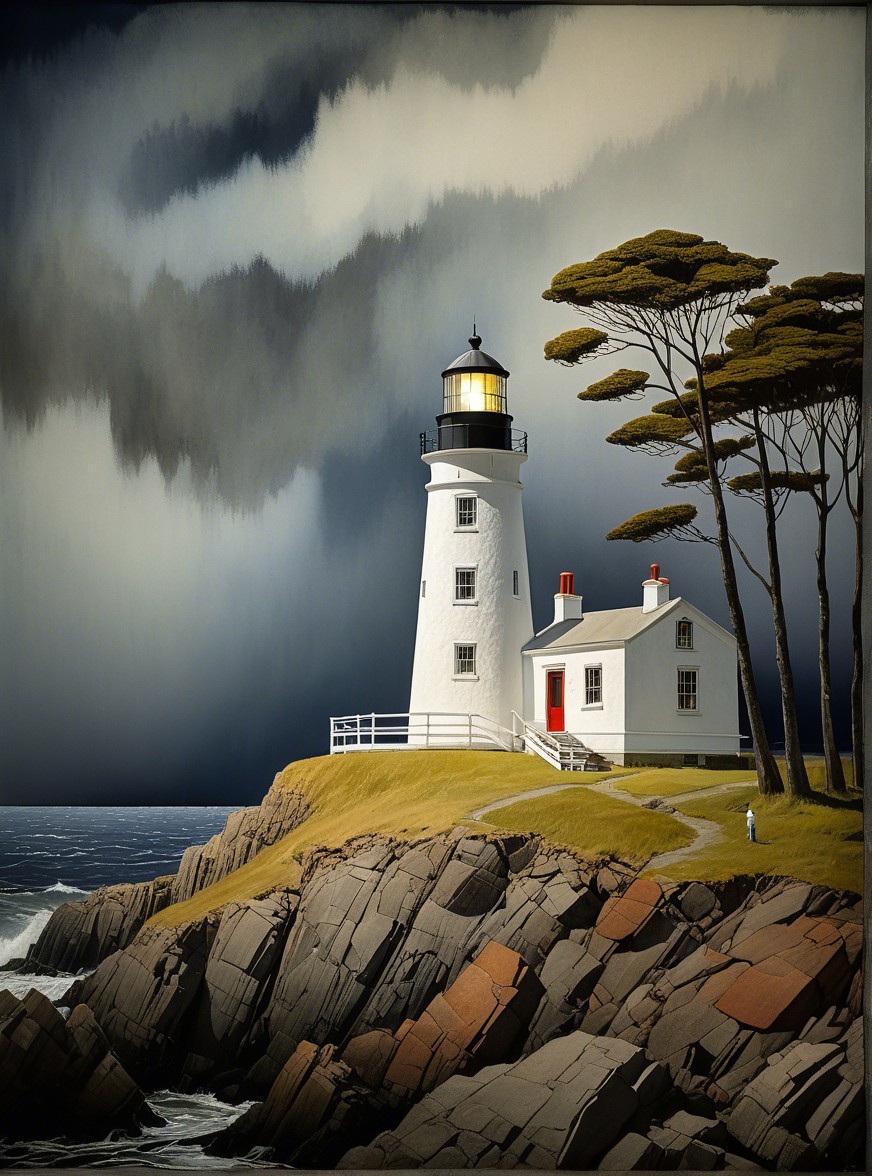Dramatic Landscape with Lighthouse on Rocky Cliff