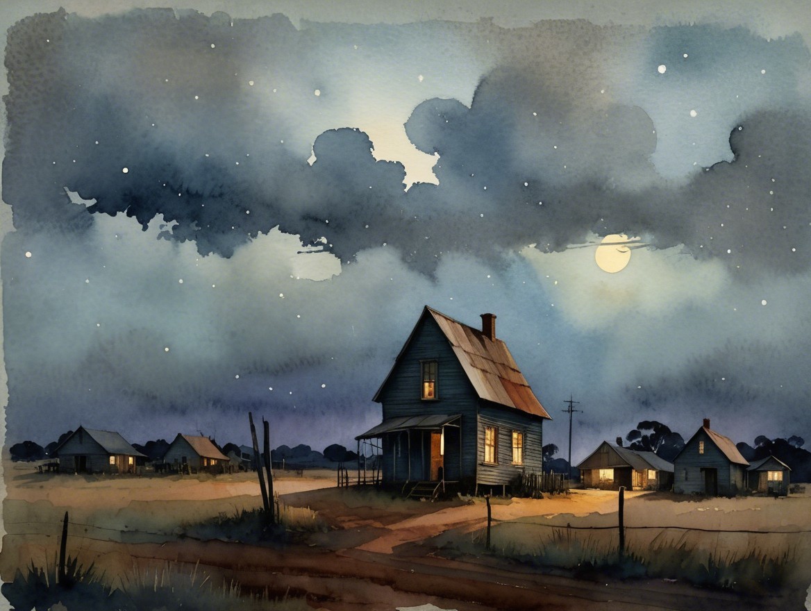 Moonlit Landscape with Weathered House and Fields