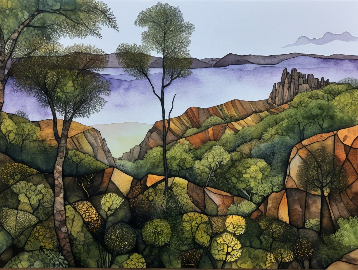 Serene Landscape with Layered Hills and Vibrant Greenery