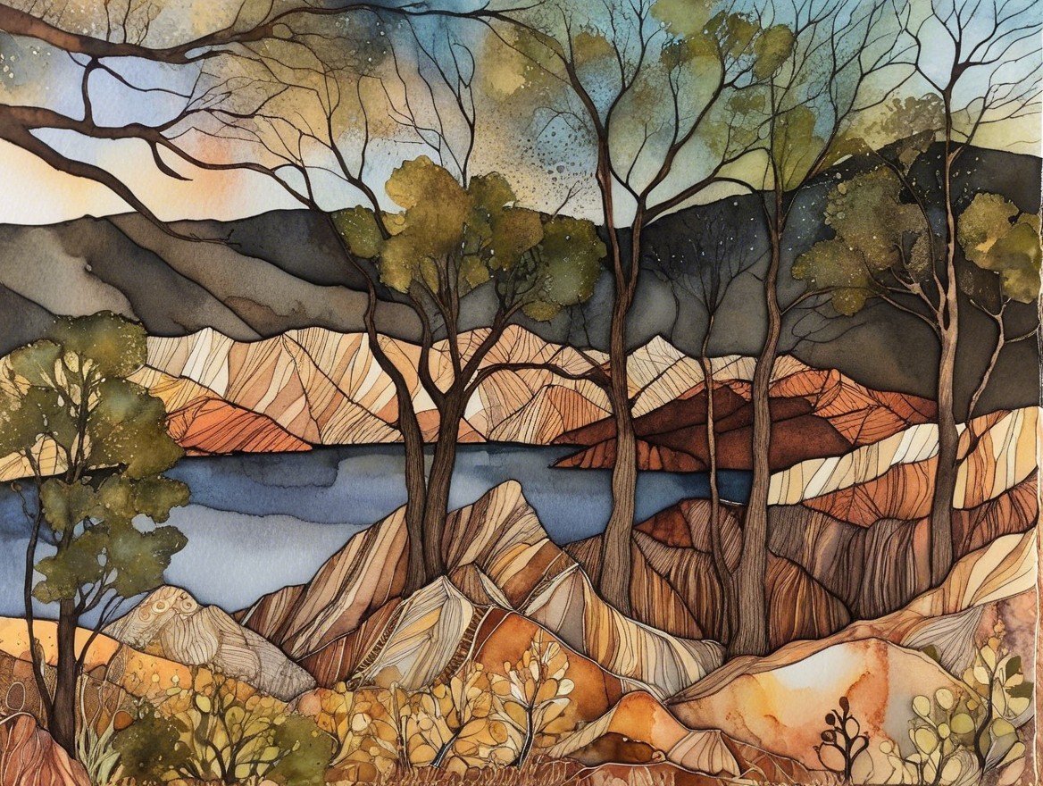 Tranquil Lake Landscape with Trees and Mountains