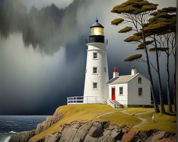 Dramatic Landscape with Lighthouse on Rocky Cliff