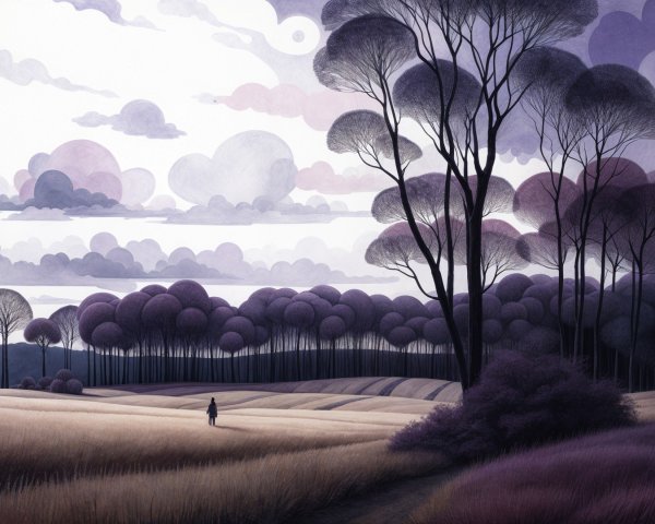 Serene Landscape with Twilight Sky and Silhouetted Trees