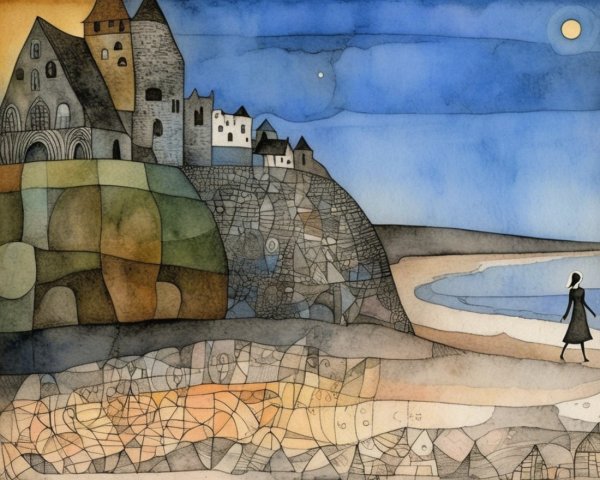 Whimsical Cliffside Village with Dreamlike Landscape