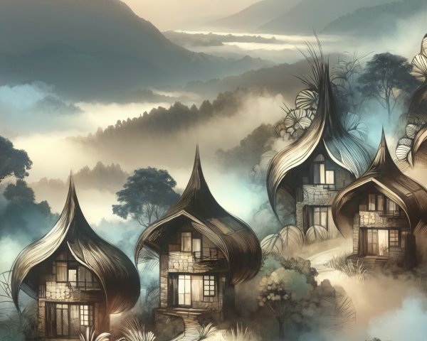 Dreamy Landscape with Unique Houses and Lush Nature